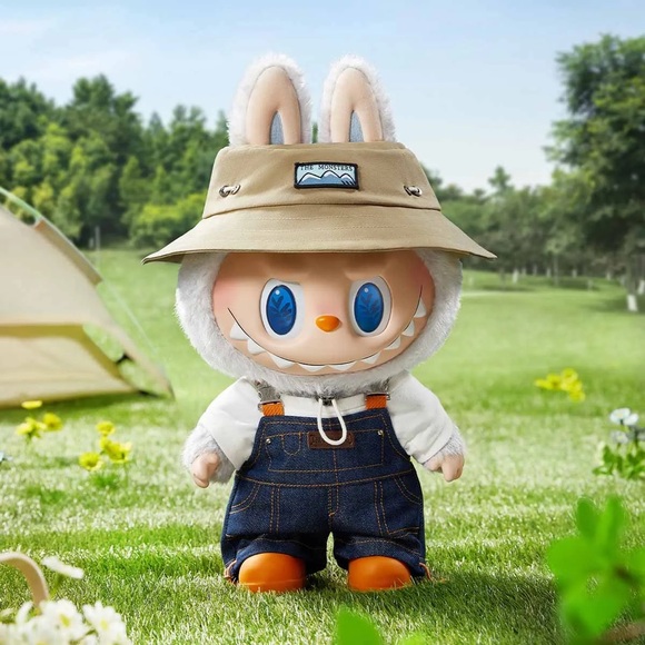 Authentic Fall In Wild Large Labubu with Blue Eyes and Denim Overalls
